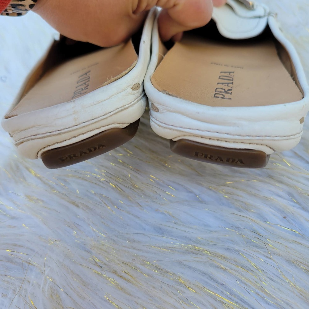 Authentic Prada White Leather Mule 38 - Picture 7 of 11
